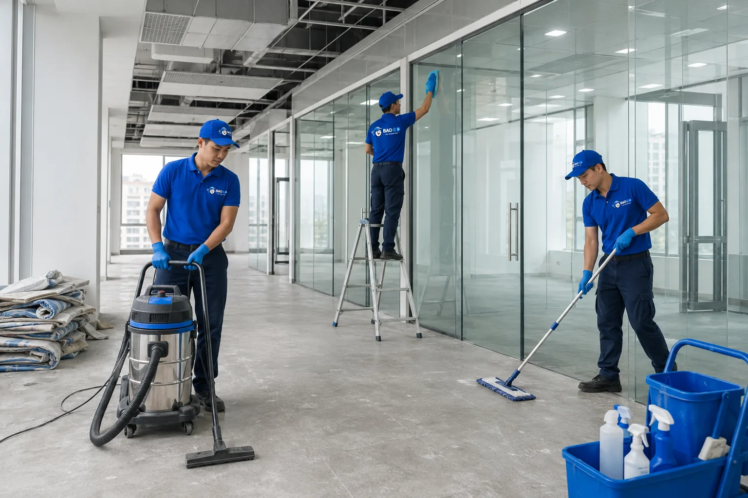 Đội Bao Home vệ sinh công nghiệp văn phòng sau xây dựng